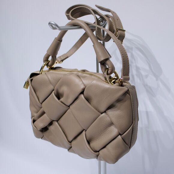 Valentina Fiore Gray-Beige Leather Woven Crossbody Bag Made in Italy - Used Once - Picture 2 of 15